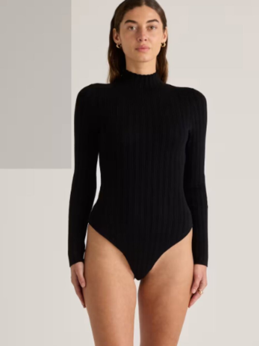 Quince Cotton Cashmere Ribbed Turtleneck Bodysuit Black S NWT